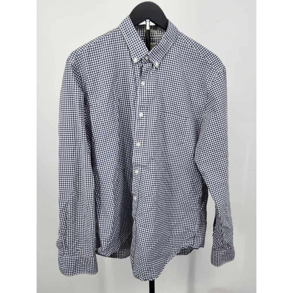 J. Crew Mens Classic Fit Gingham Check Button Down Shirt Blue White Large L